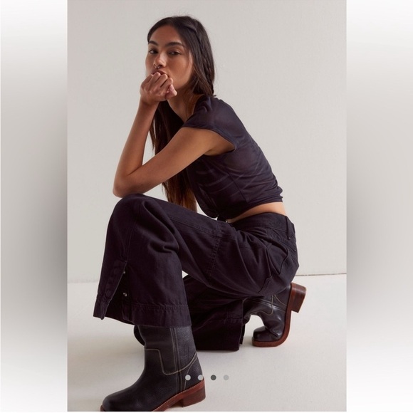 FREE PEOPLE WE THE FREE BENJI RELAXED WIDE LEG JEANS. NWT. THEA BLACK - Picture 2 of 10